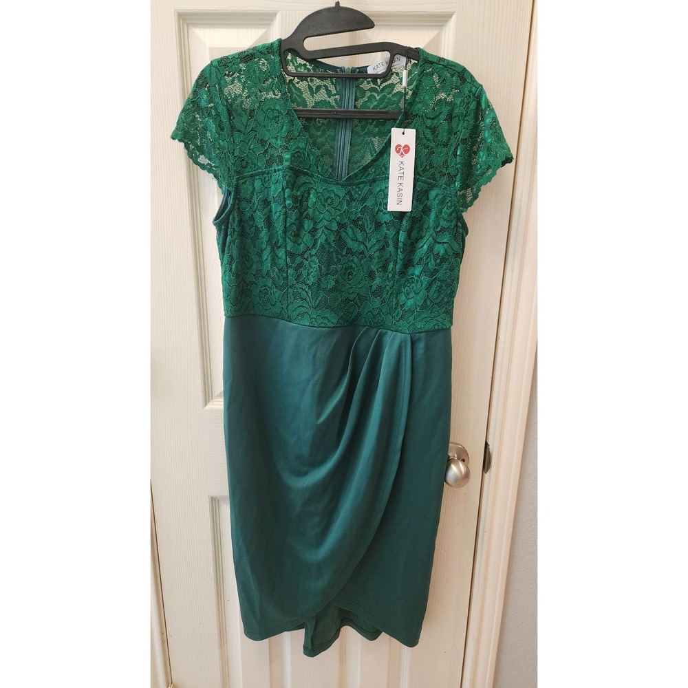 Kate Kasin Womens Short Sleeve Floral‎ Elegant Lace Cocktail Dress V Neck large
